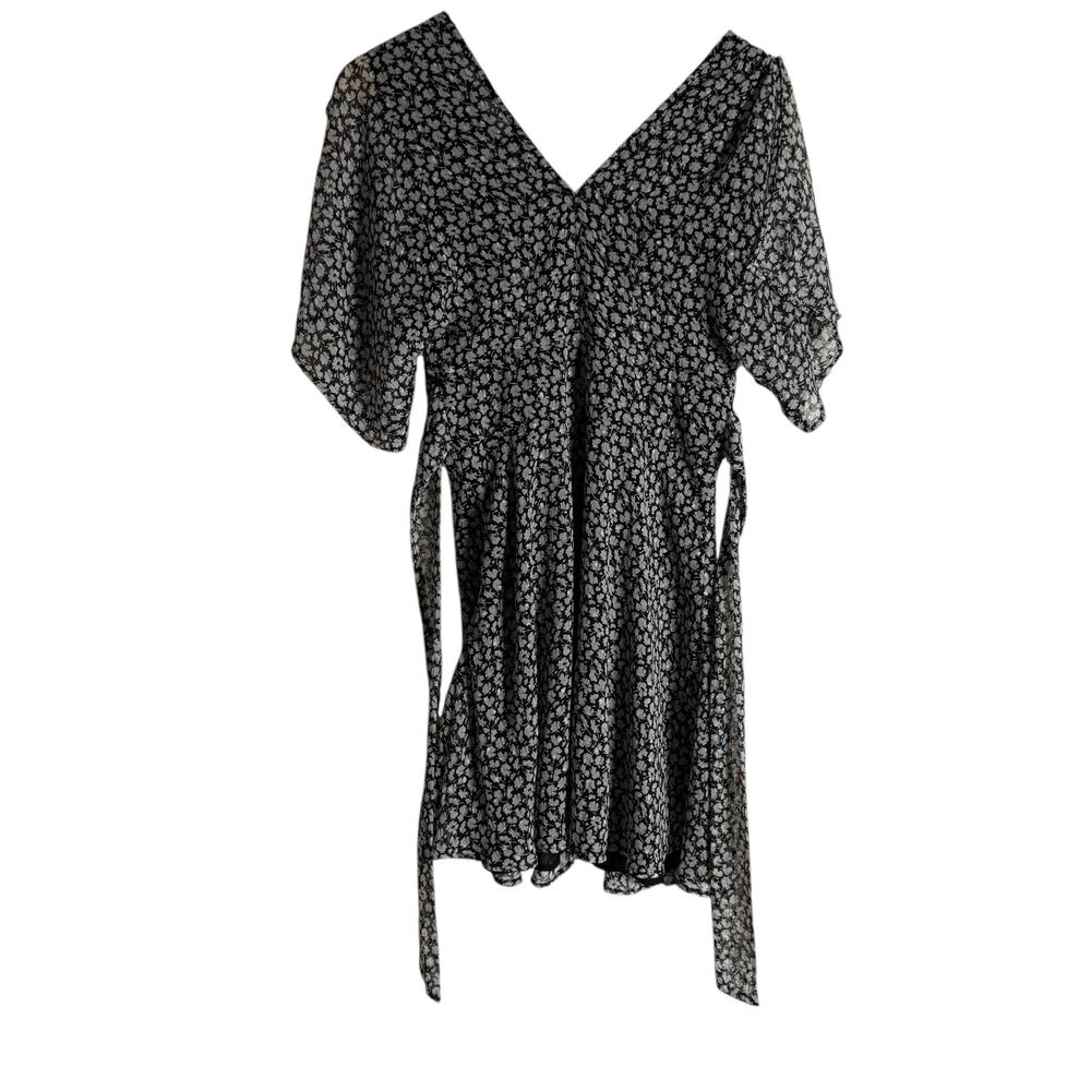 All Saints Ivy Gray Scatter Floral Print Belted Tie Waist A-Line Mini Dress Sz 2 - Picture 16 of 16